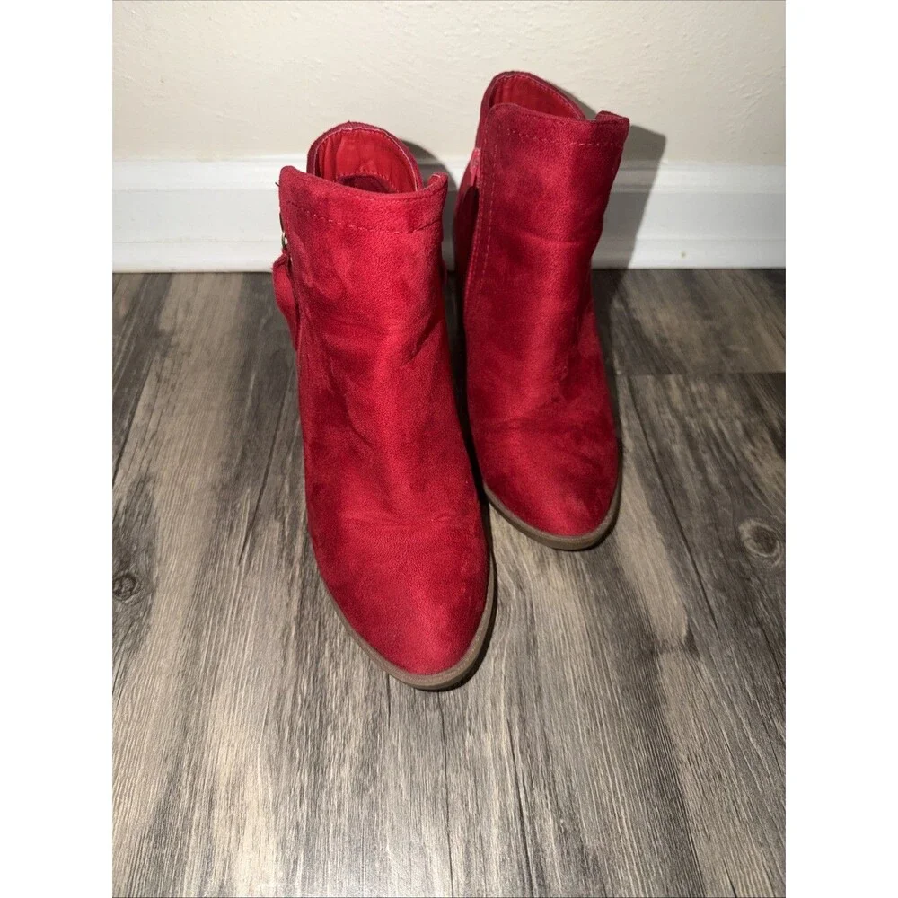 TRENDSUP Women's Fashion Side Zipper Booties Red 6.5 Suede - Picture 8 of 10